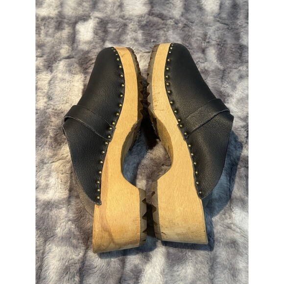 Black  Swedish Design Clogs Vollsjo Suede Leather Wooden Size EU 39/US 8 - Picture 6 of 8